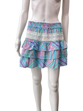 $295 NWT Love Shack Fancy Multi Stripe Corbett Smock Tiered Skirt size XL